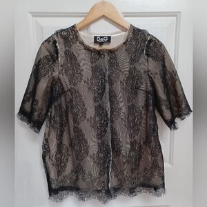 DOLCE&GABBANA Black Lace Triple Lined Blouse with Front Closure